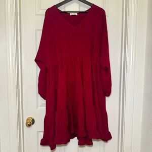 You & Me | Women’s Plus Size Boutique Burgundy Tiered Smock Dress Size 1X